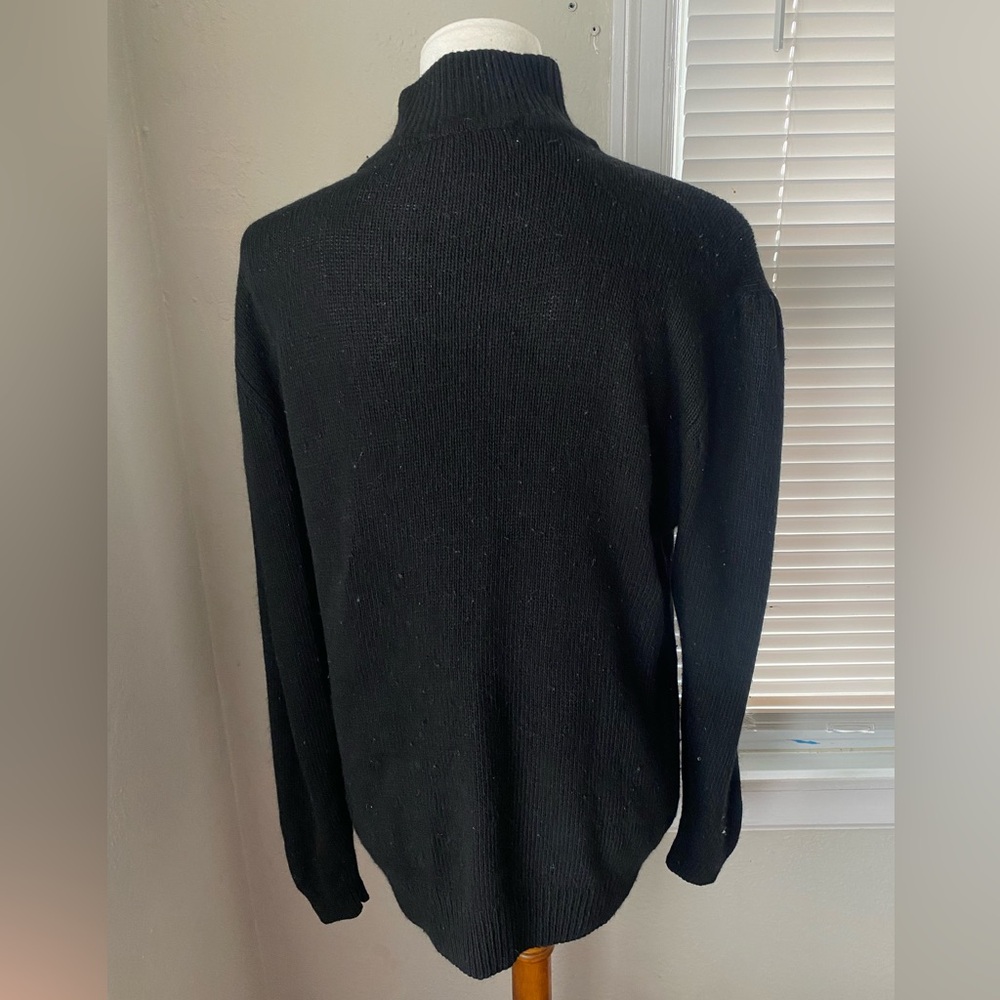 Vtg Black Mockneck Beaded Sequin Butterfly Appliqué Sweater Cottage Coquette L - Picture 6 of 9